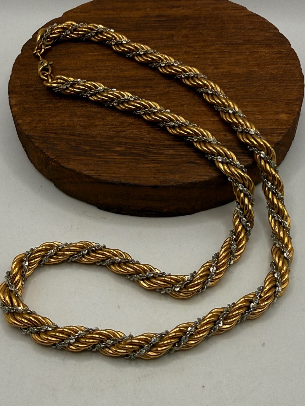 vintage Monet two-tone twisted rope chain necklace.